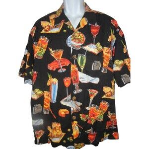 Paradise On A Hanger Mens XL Cocktails Hawaiian Camp Shirt Vintage USA Made